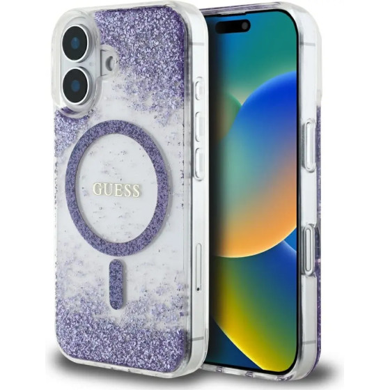 Guess HC Resin Bottom Glitter MagSafe case for iPhone 16 - purple - (GUE004359-0)