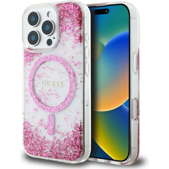 Guess HC Resin Bottom Glitter MagSafe Case for iPhone 16 Pro Max - Pink - (GUE004364-0)