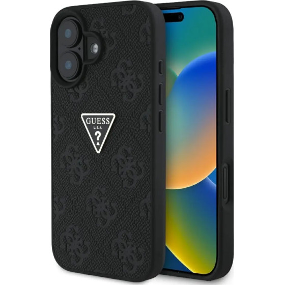 Guess Hot Stamp 4G Pattern Triangle Metal Logo case for iPhone 16 - black - (GUE004406-0)