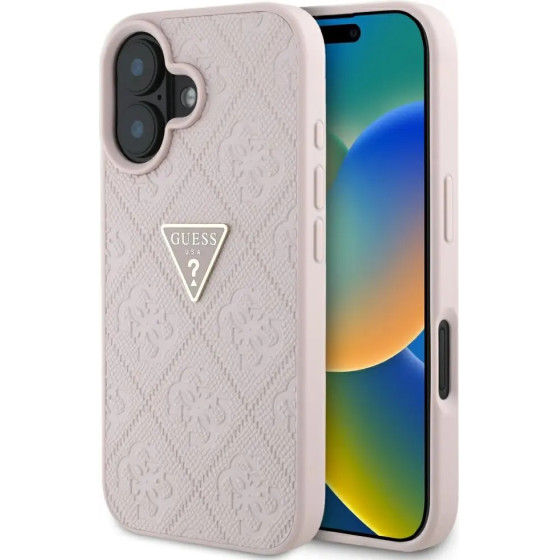 Guess Hot Stamp 4G Pattern Triangle Metal Logo iPhone 16 Case - Pink - (GUE004409-0)