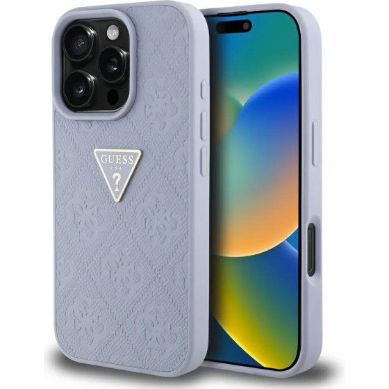 Guess Hot Stamp 4G Pattern Triangle Metal Logo iPhone 16 Pro Case - Purple - (GUE004413-0)