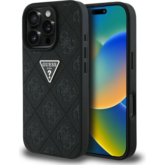 Guess Hot Stamp 4G Pattern Triangle Metal Logo iPhone 16 Pro Max Case - Black - (GUE004408-0)