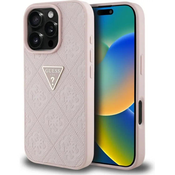 Guess Hot Stamp 4G Pattern Triangle Metal Logo iPhone 16 Pro Max Case - Pink - (GUE004411-0)