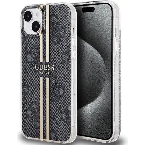 Guess IML 4G Gold Stripe case for iPhone 15 Plus / 14 Plus - black - (GUE003512-0)