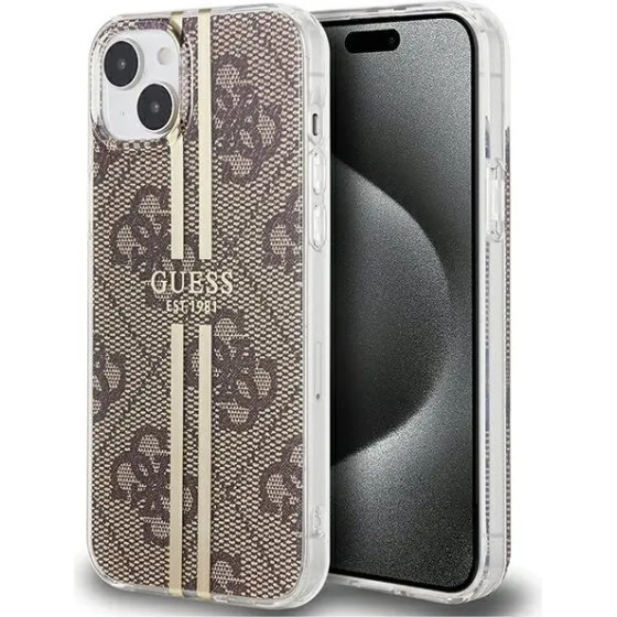 Guess IML 4G Gold Stripe case for iPhone 15 Plus / 14 Plus - brown - (GUE003516-0)