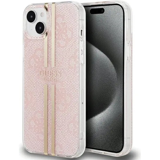 Guess IML 4G Gold Stripe case for iPhone 15 Plus / 14 Plus - pink - (GUE003521-0)