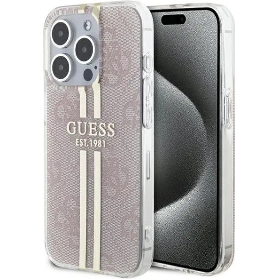 Guess IML 4G Gold Stripe case for iPhone 15 Pro - pink - (GUE003522-0)