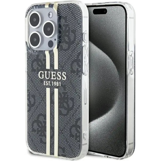 Guess IML 4G Gold Stripe case for iPhone 15 Pro Max - black - (GUE003514-0)