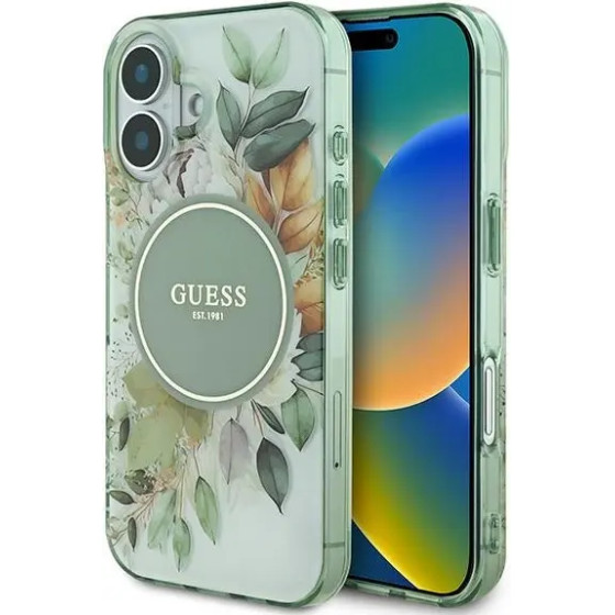 Guess IML Flower & Tonal Circle MagSafe case for iPhone 16 Plus - green - (GUE003993-0)