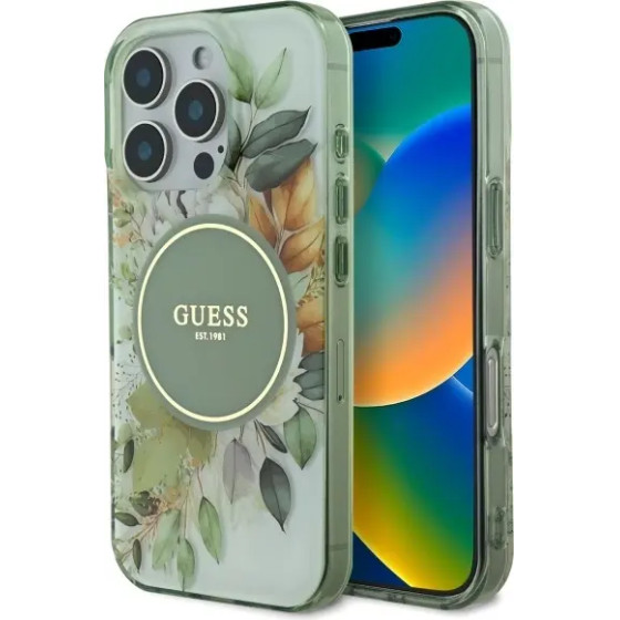 Guess IML Flower & Tonal Circle MagSafe case for iPhone 16 Pro Max - green - (GUE003995-0)