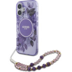Guess IML Flowers With Pearl Strap MagSafe case for iPhone 16 - purple - (GUE003941-0)