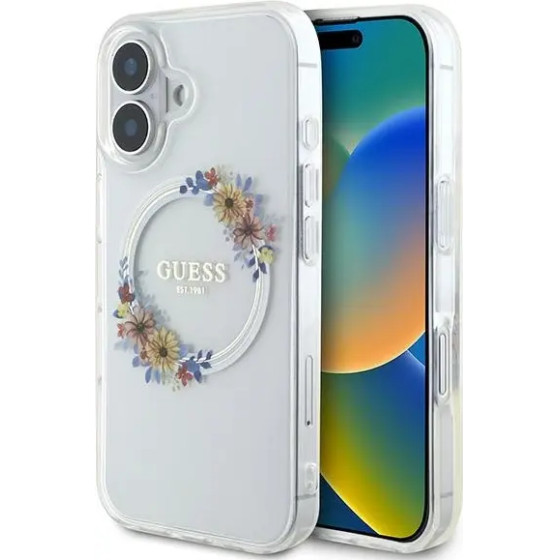Guess IML Flowers Wreath MagSafe iPhone 16 Case - Clear - (GUE003898-0)