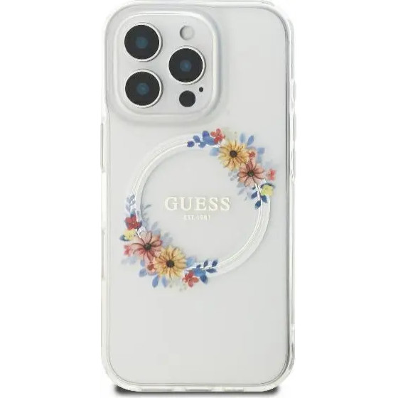 Guess IML Flowers Wreath MagSafe iPhone 16 Pro Max Case - Clear - (GUE003900-0)