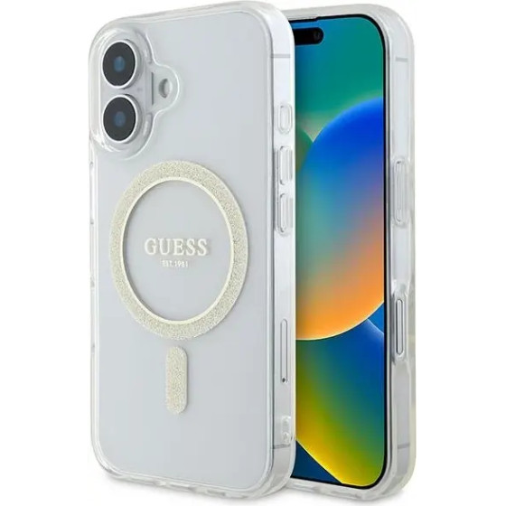 Guess IML Glitter Circle MagSafe iPhone 16 Case - Clear - (GUE003990-0)