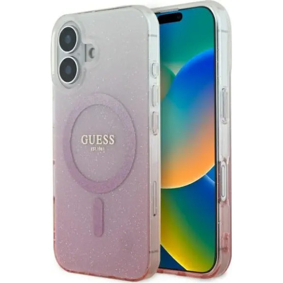 Guess IML Glitter Gradient MagSafe iPhone 16 Case - Pink - (GUE003964-0)