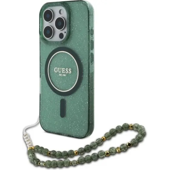 Guess IML Glitter With Pearl Strap MagSafe case for iPhone 16 Pro Max - green - (GUE003928-0)