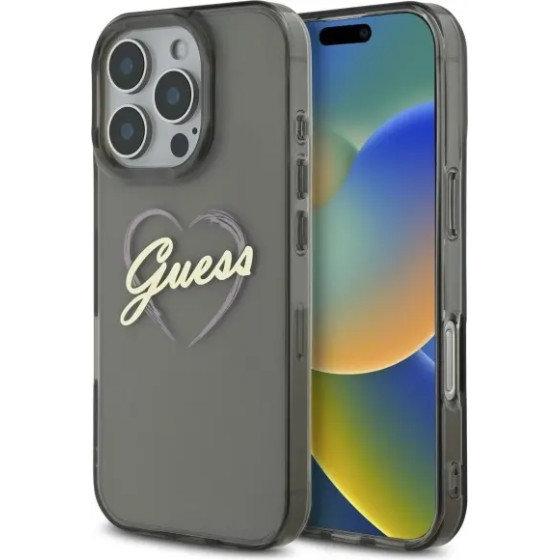 Guess IML Heart Case for iPhone 16 Pro - Black - (GUE003981-0)