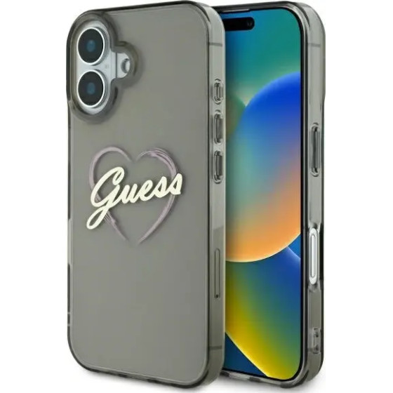 Guess IML Heart iPhone 16 Case - Black - (GUE003979-0)