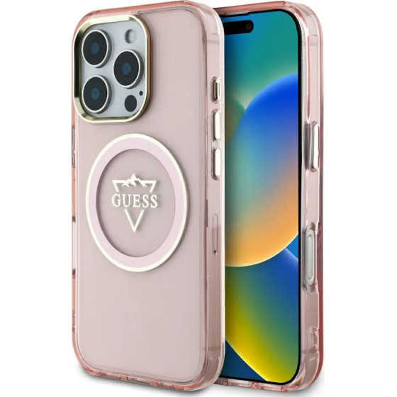 Guess IML Metal Mountain Logo MagSafe iPhone 16 Pro Case - Pink - (GUE004419-0)