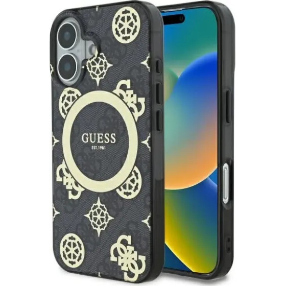 Guess IML Peony On 4G Background MagSafe case for iPhone 16 - black - (GUE003954-0)