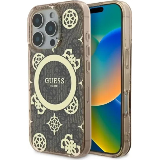 Guess IML Peony On 4G Background MagSafe Case for iPhone 16 Pro - Brown - (GUE003956-0)