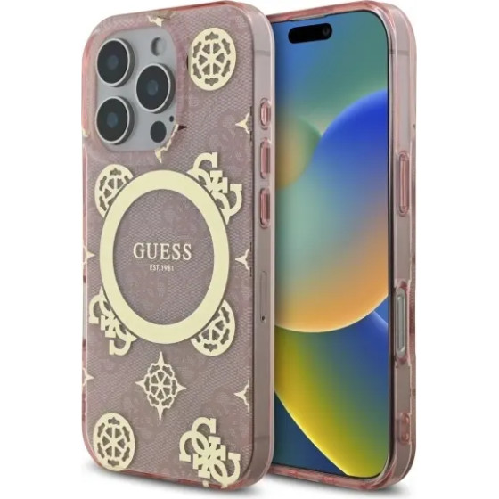 Guess IML Peony On 4G Background MagSafe Case for iPhone 16 Pro - Pink - (GUE004086-0)