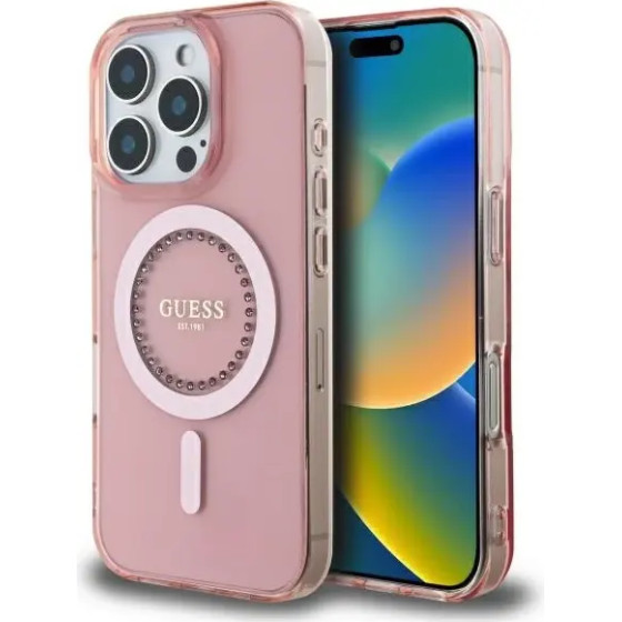 Guess IML Rhinestones MagSafe iPhone 16 Pro Case - Pink - (GUE003978-0)
