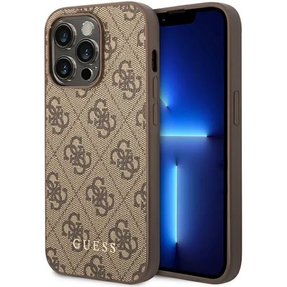 Guess iPhone 14 Pro Max 4G Metal Gold Logo Series Case - Brown - (GUE002149-0)