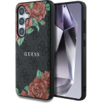 Guess Leather 4G Flowers Print Metal Classic Logo MagSafe Case for Samsung Galaxy S25 - Black - (GUE004284-0)