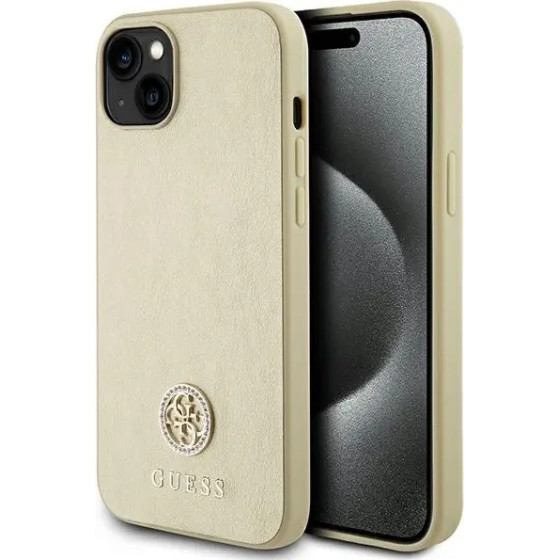 Guess Leather 4G Metal Logo Strass case for iPhone 15 - gold - (GUE003294-0)