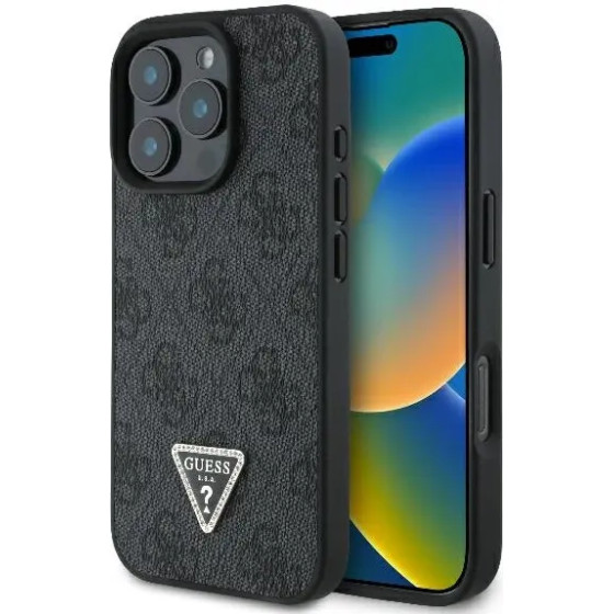 Guess Leather 4G Triangle Strass Case for iPhone 16 Pro - Black - (GUE003862-0)