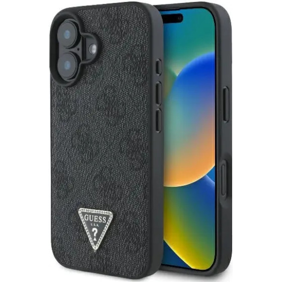 Guess Leather 4G Triangle Strass MagSafe Case for iPhone 16 - Black - (GUE003860-0)