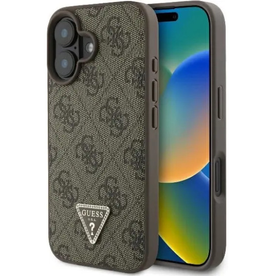 Guess Leather 4G Triangle Strass MagSafe Case for iPhone 16 Plus - Brown - (GUE003865-0)