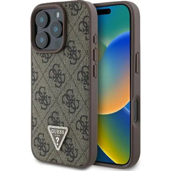 Guess Leather 4G Triangle Strass MagSafe Case for iPhone 16 Pro - Brown - (GUE003866-0)