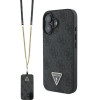 Guess Leather Metal Logo Strass Crossbody Case for iPhone 16 - Black - (GUE003913-0)