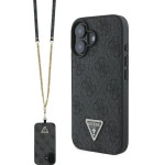 Guess Leather Metal Logo Strass Crossbody Case for iPhone 16 - Black - (GUE003913-0)