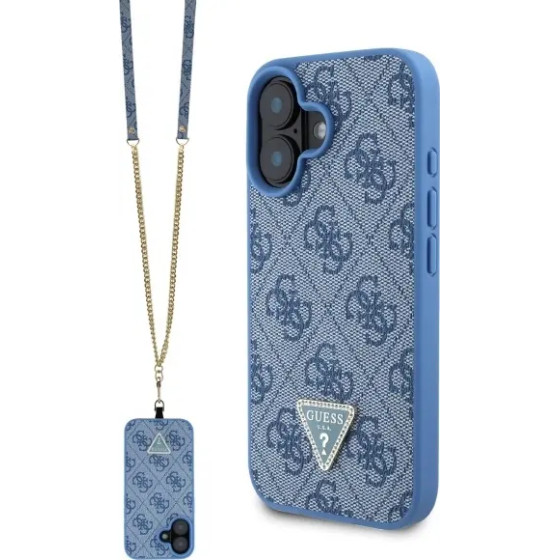 Guess Leather Metal Logo Strass Crossbody Case for iPhone 16 - Blue - (GUE004052-0)