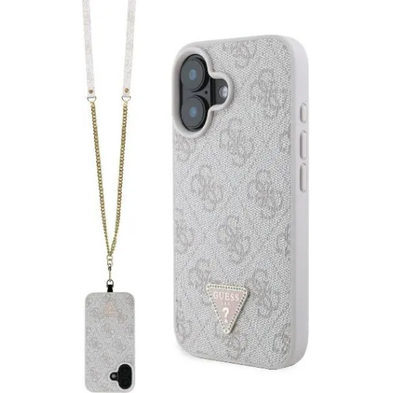 Guess Leather Metal Logo Strass Crossbody Case for iPhone 16 - Pink - (GUE004053-0)