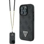 Guess Leather Metal Logo Strass Crossbody Case for iPhone 16 Pro - Black - (GUE003914-0)