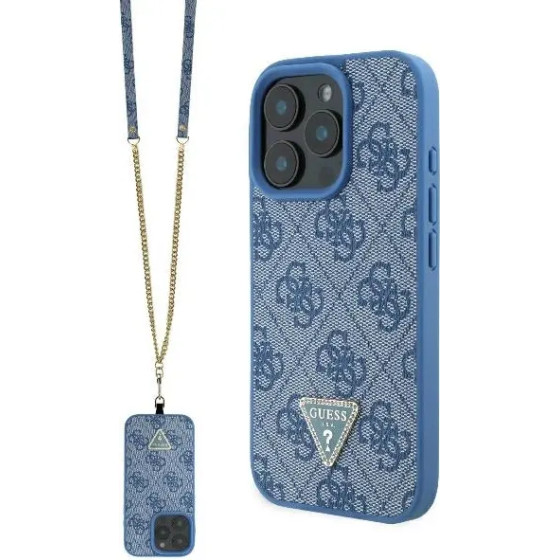 Guess Leather Metal Logo Strass Crossbody Case for iPhone 16 Pro Max - Blue - (GUE003919-0)