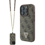 Guess Leather Metal Logo Strass Crossbody Case for iPhone 16 Pro Max - Brown - (GUE003917-0)