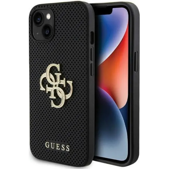 Guess Leather Perforated 4G Glitter Logo case for iPhone 15 - black - (GUE003206-0)