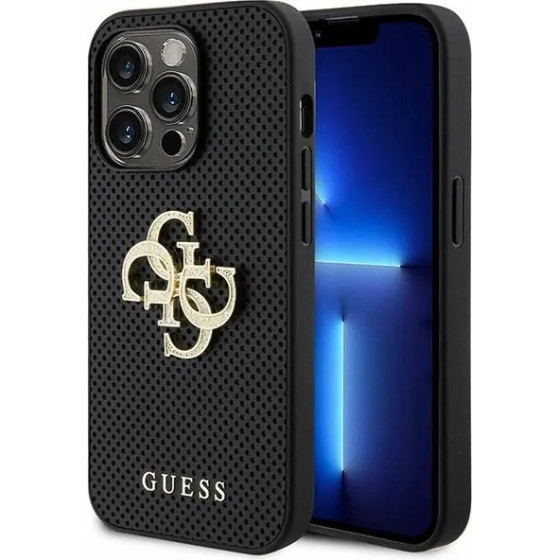 Guess Leather Perforated 4G Glitter Logo Case for iPhone 15 Pro Max - Black - (GUE003354-0)