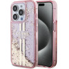 Guess Liquid Glitter Gold Stripes case for iPhone 15 Pro - pink - (GUE003529-0)