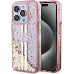Guess Liquid Glitter Gold Stripes case for iPhone 15 Pro - pink - (GUE003529-0)