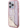 Guess Liquid Glitter Gold Stripes case for iPhone 15 Pro - pink - (GUE003529-0)
