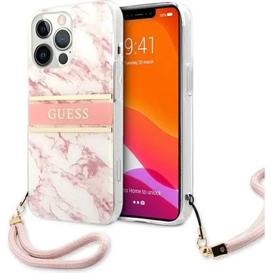 Guess Marble Strap Collection iPhone 13 Pro Max 6.7 Case - Pink - (GUE001597-0)