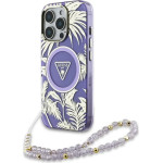 Guess Palm Trees Triangle Pearl Strap MagSafe Case for iPhone 16 Pro Purple - (GUE004449-0)