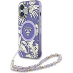 Guess Palm Trees Triangle Pearl Strap MagSafe case for iPhone 16 purple - (GUE004448-0)