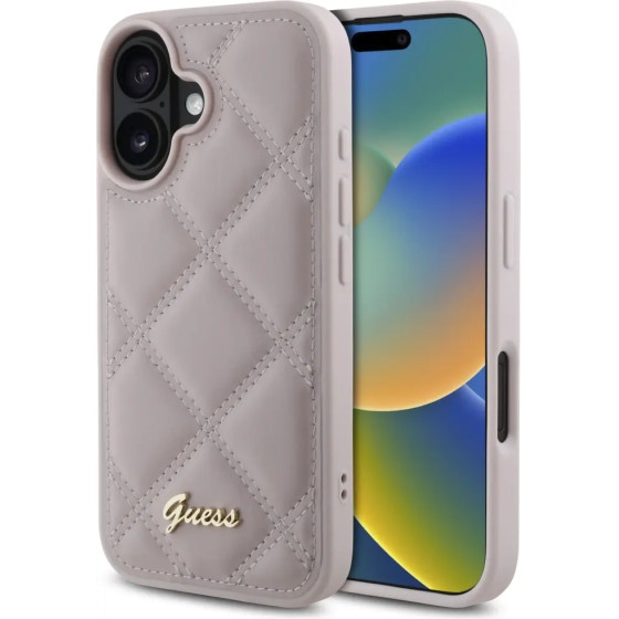 Guess Quilted Metal Logo iPhone 16 Case - Pink - (GUE004049-0)